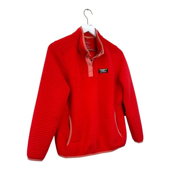L.L. Bean Red Quilted Snap Fleece Pullover Sweatshirt Women’s M Petite - Picture 3 of 7